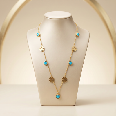 Gold Plated Steel Leaf Chain Pendant Necklace