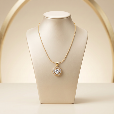 Gold Crescent Moon Solitaire CZ Pendant Necklace