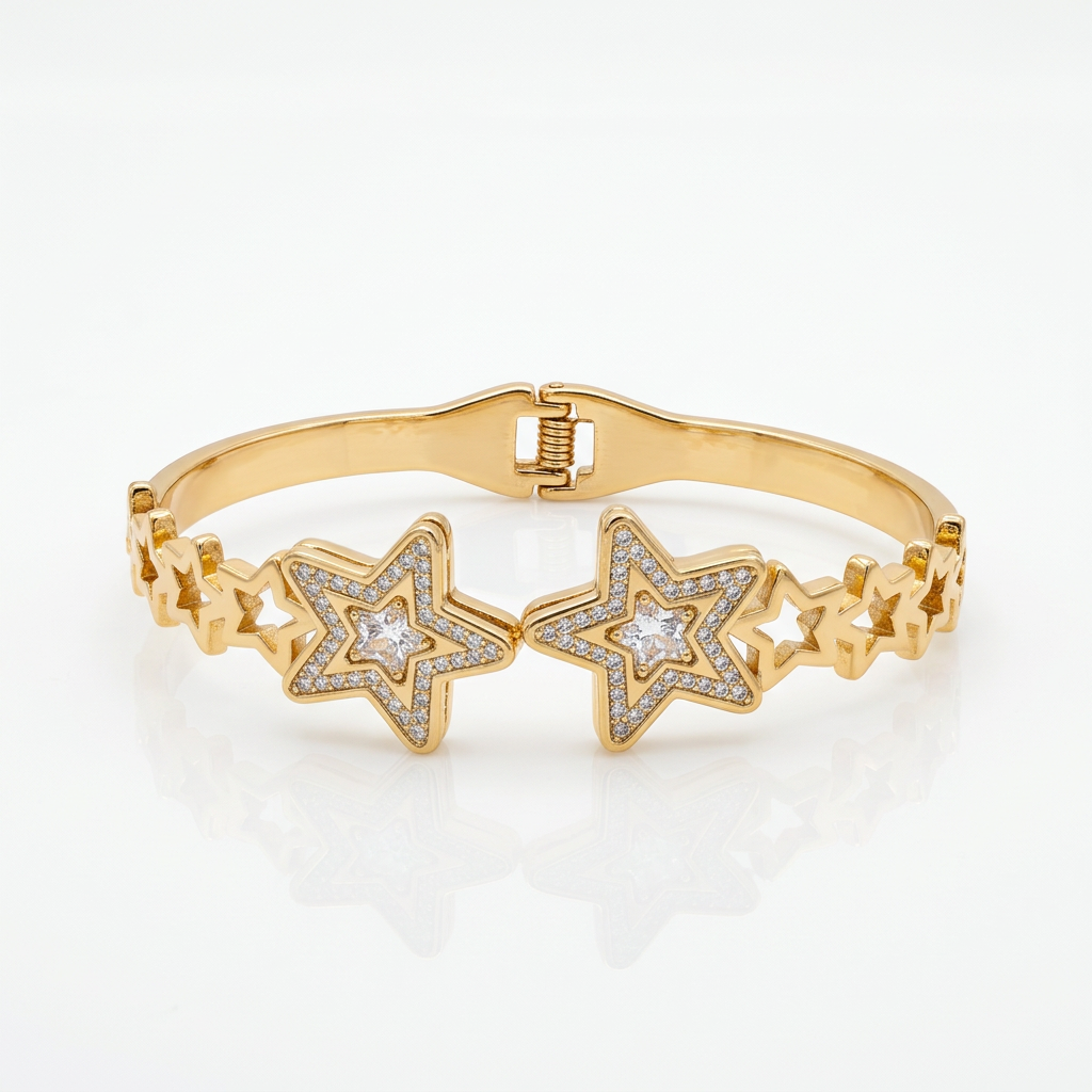 Gold Star Cutout CZ Bangle Bracelet