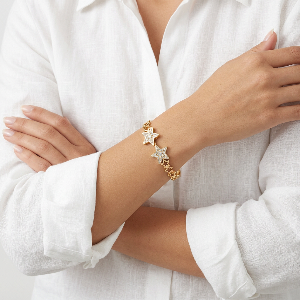 Gold Star Cutout CZ Bangle Bracelet