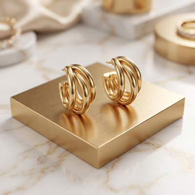 Gold Plated Triple Band Huggie Earrings