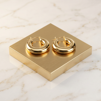 Gold Plated Thick Hoop Earrings