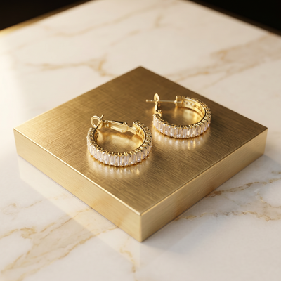 Gold Plated American Diamond Hoop Earrings