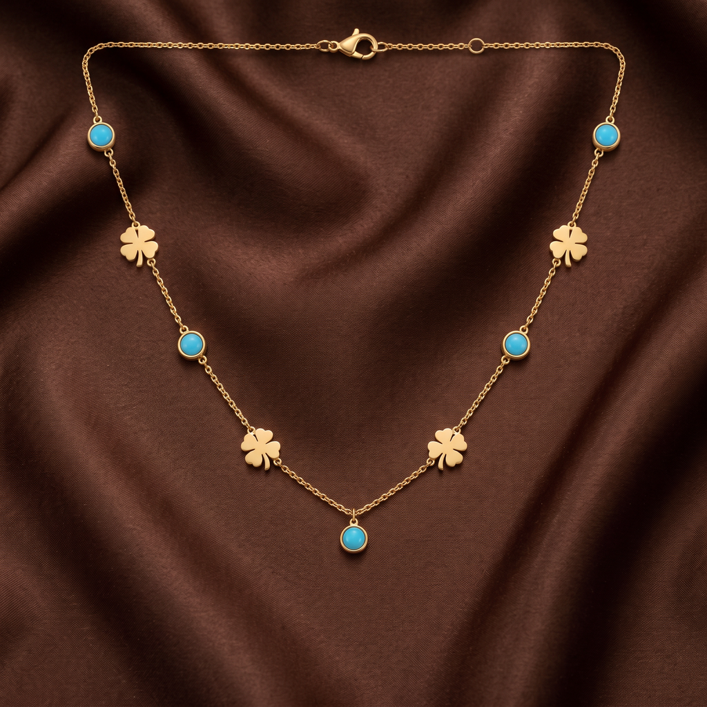 Gold Plated Steel Leaf Chain Pendant Necklace