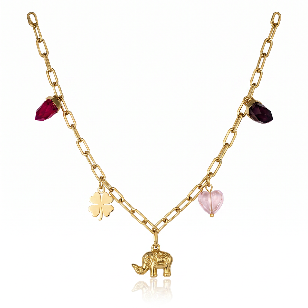 Gold Plated Steel Heart Star Chain Pendant Necklace