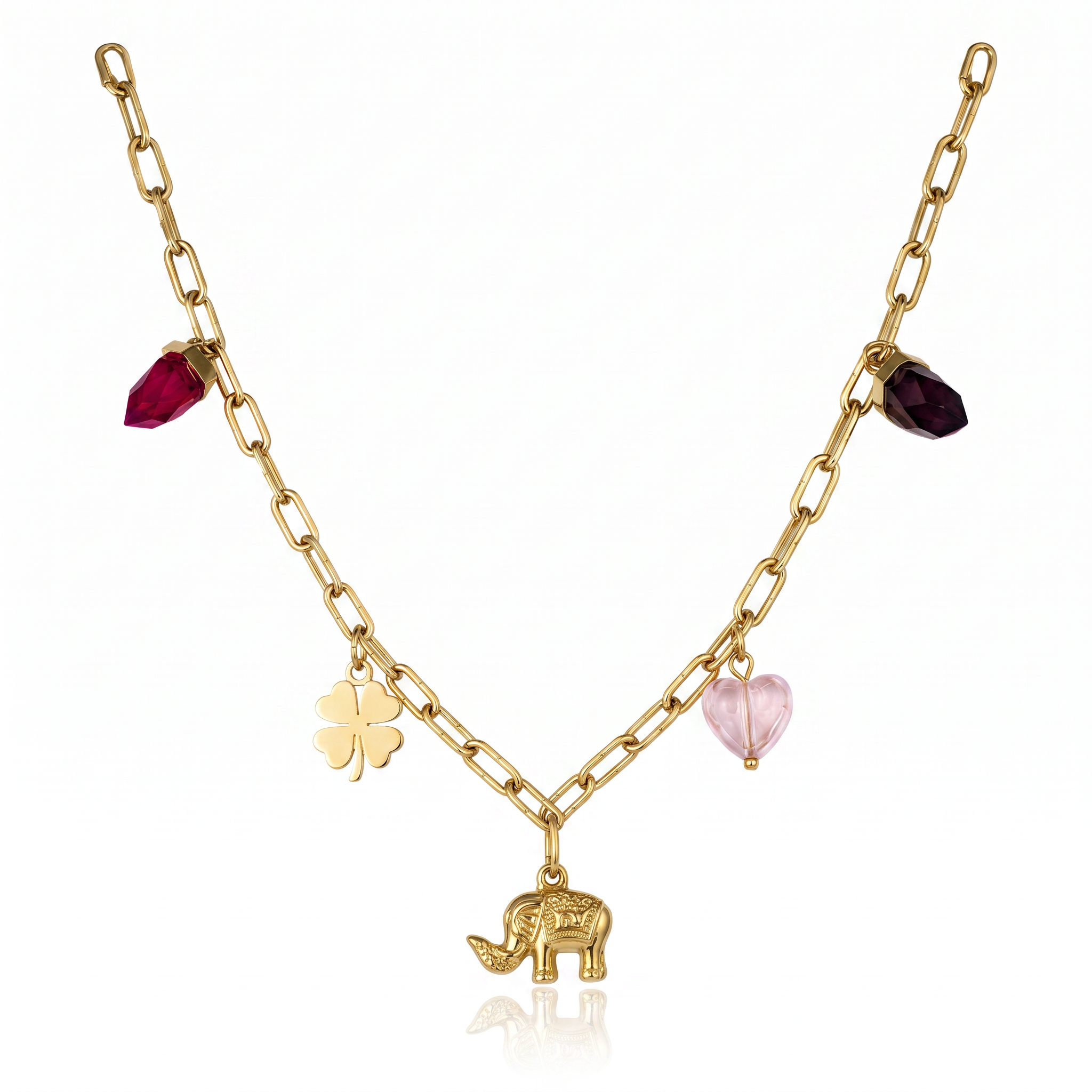 Gold Plated Steel Heart Star Chain Pendant Necklace