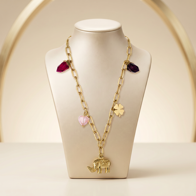 Gold Plated Steel Heart Star Chain Pendant Necklace