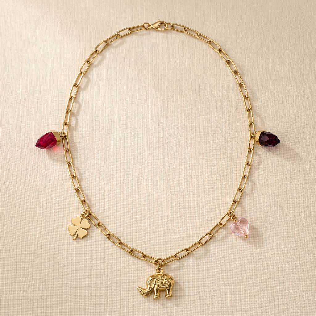 Gold Plated Steel Heart Star Chain Pendant Necklace