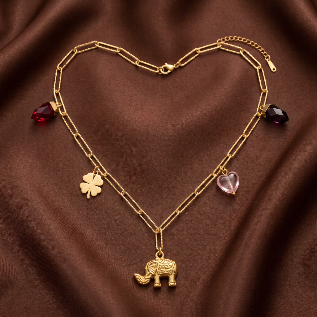 Gold Plated Steel Heart Star Chain Pendant Necklace