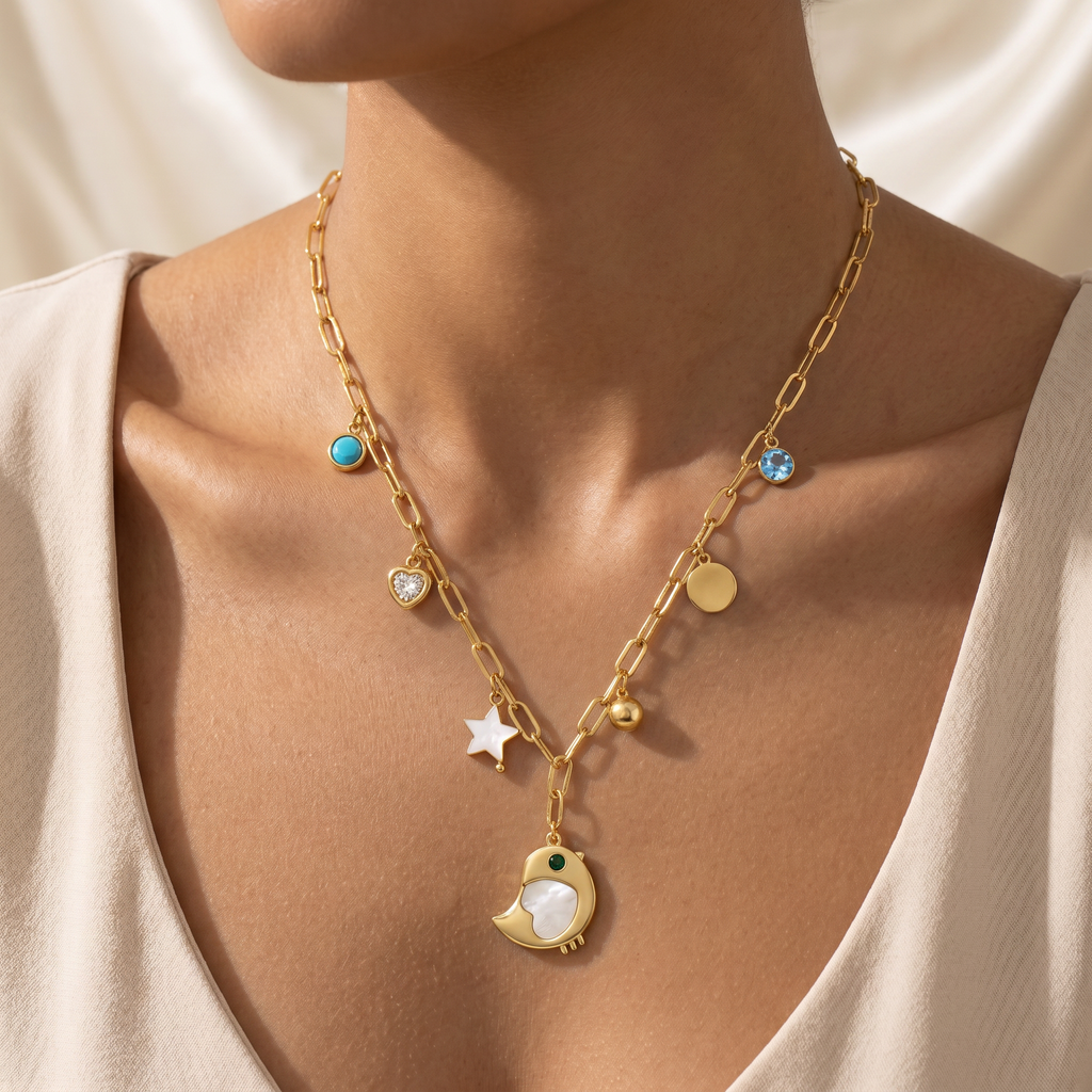 Gold Plated Steel Star Chain Pendant Necklace