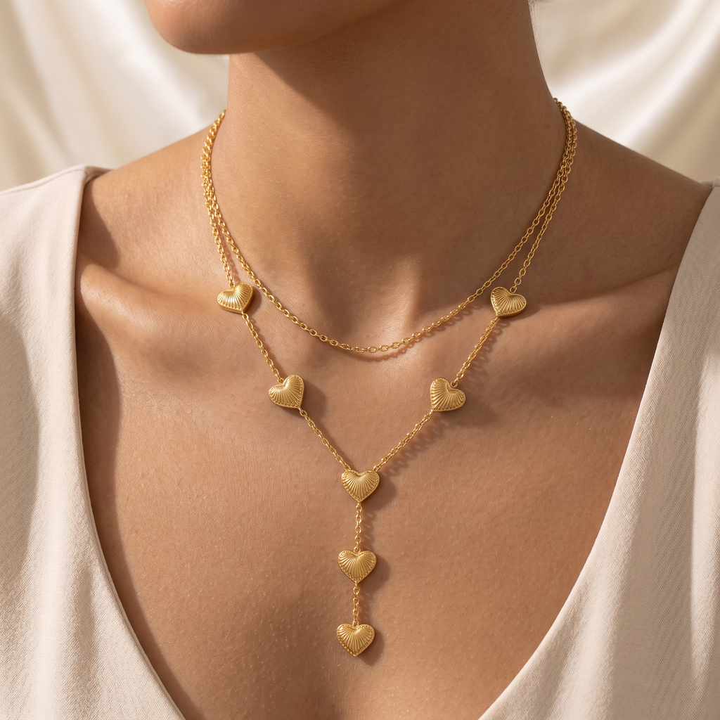 Gold Plated Steel Heart Chain Pendant Necklace