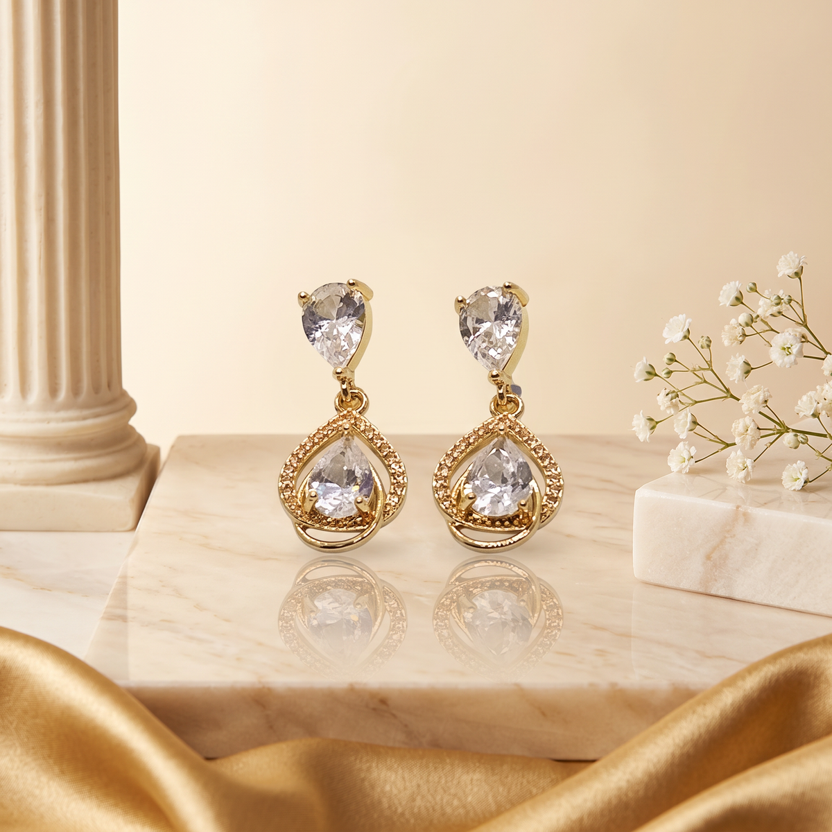 Gold Bow Pearl Drop Earrings