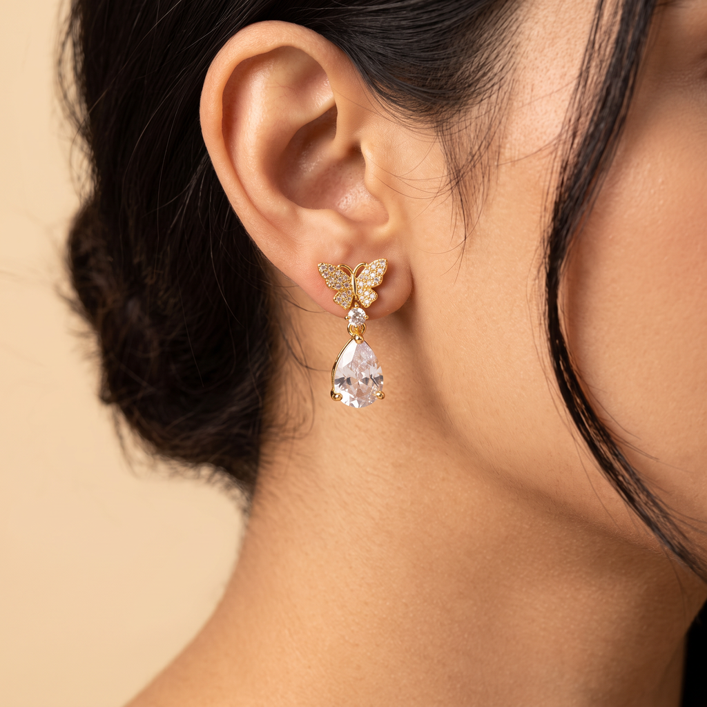 Gold Clover Leaf Pearl Drop Earrings