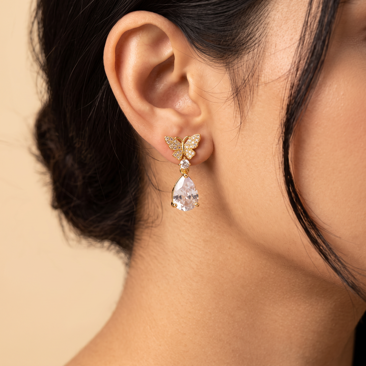 Gold Clover Leaf Pearl Drop Earrings