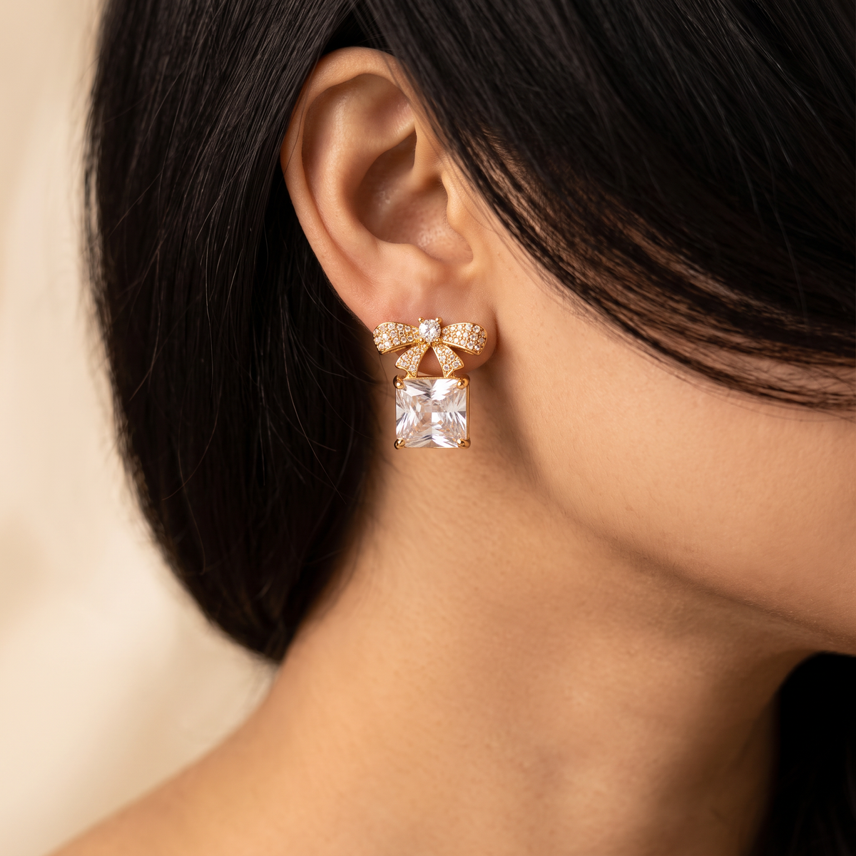 Gold Gift Box CZ Stud Earrings