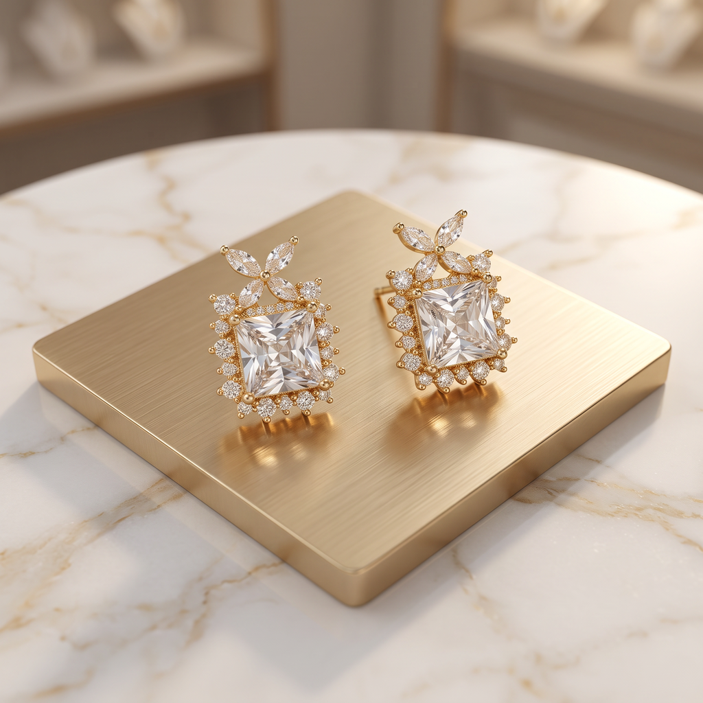 Gold Clover Leaf Pearl Stud Earrings