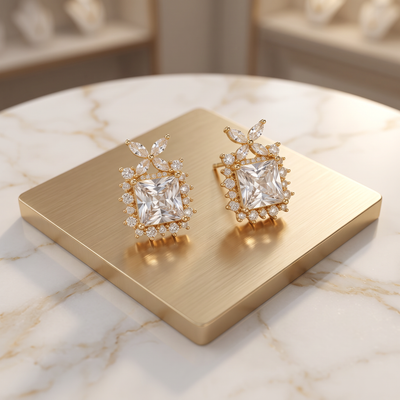 Gold Clover Leaf Pearl Stud Earrings