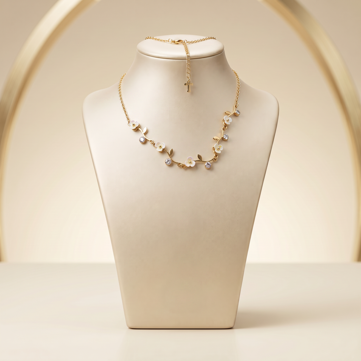 Gold Floral Enamel CZ Pendant Necklace