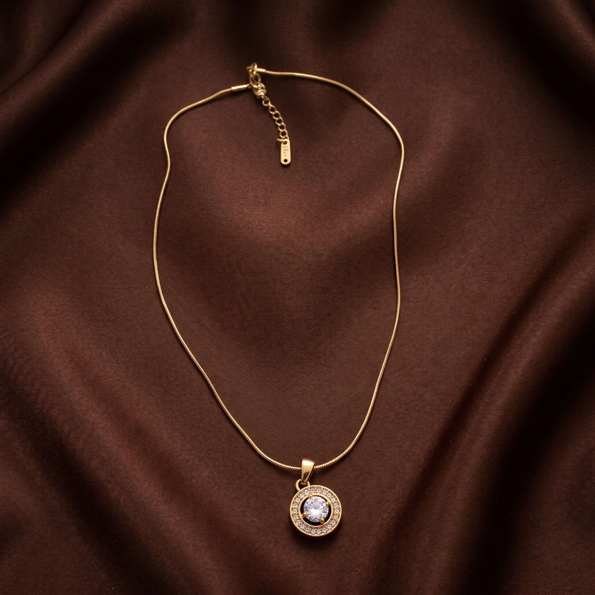 Gold Crescent Moon Solitaire CZ Pendant Necklace