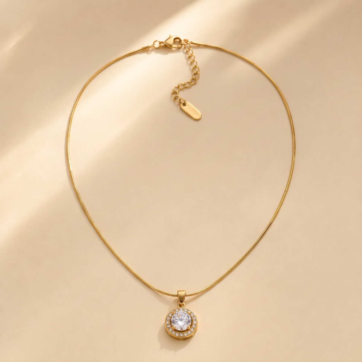 Gold Crescent Moon Solitaire CZ Pendant Necklace