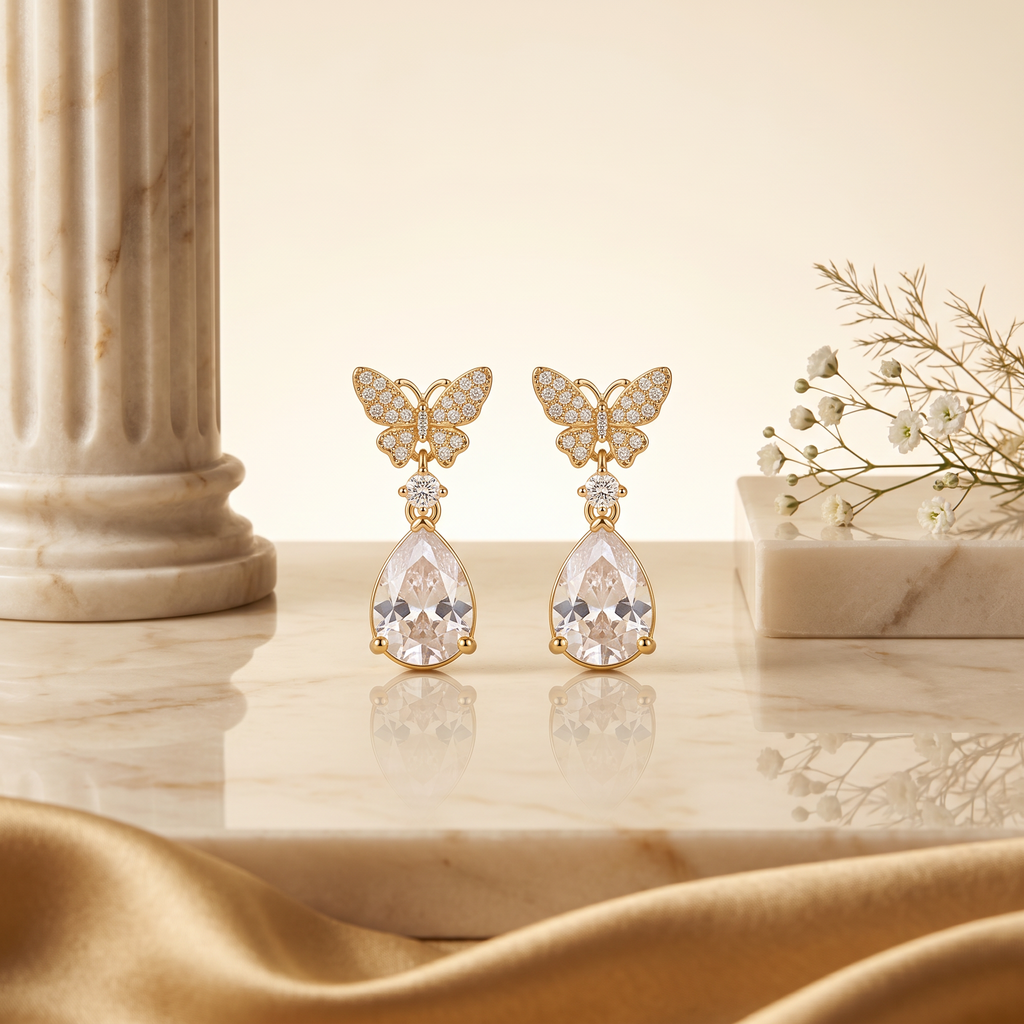 Gold Clover Leaf Pearl Drop Earrings