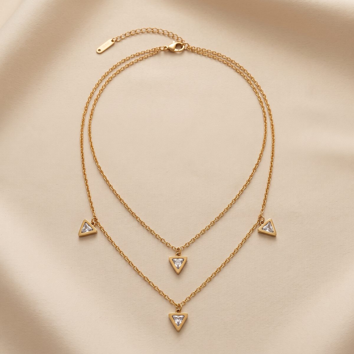 Gold Triangle CZ Multi Drop Pendant Necklace