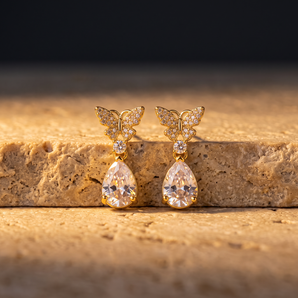 Gold Clover Leaf Pearl Drop Earrings