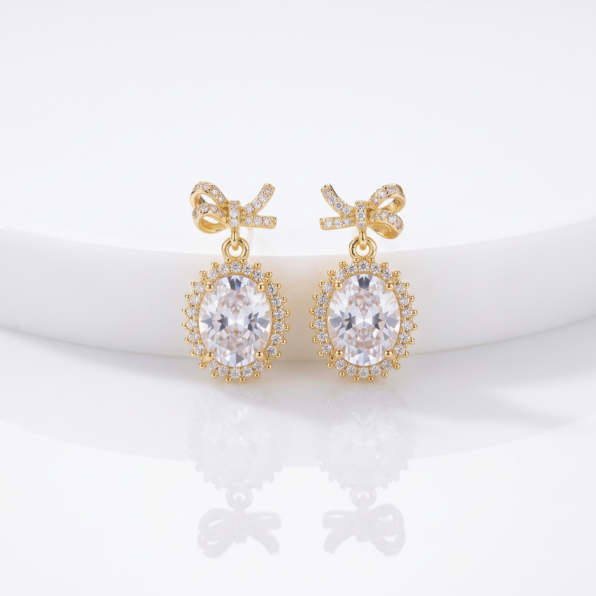 Gold Bow Pearl Stud Earrings