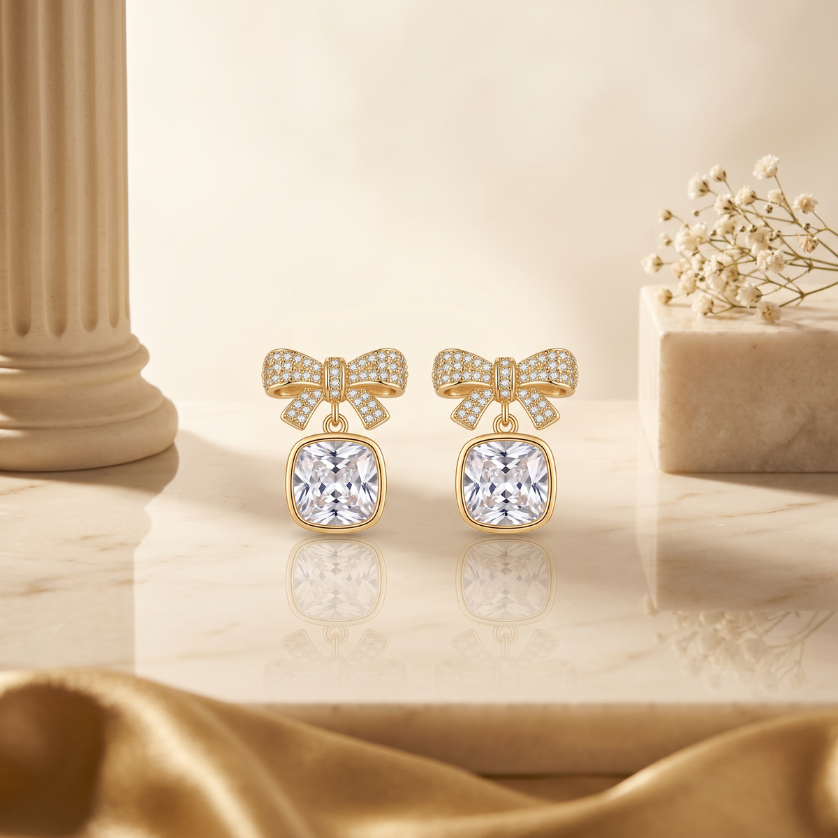 Gold Gift Box CZ Stud Earrings