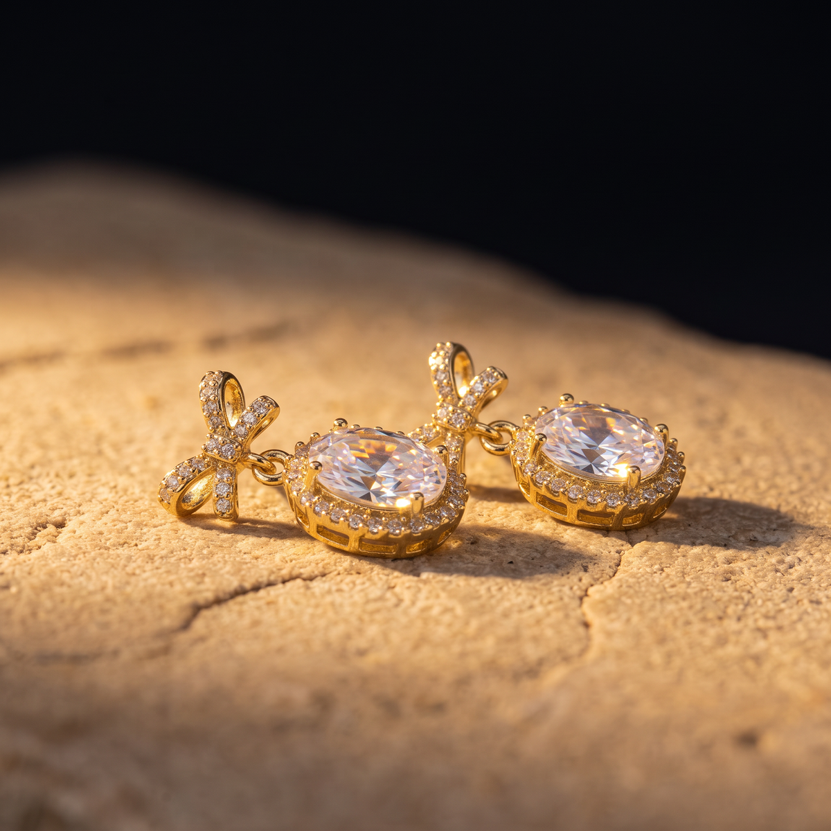 Gold Bow Pearl Stud Earrings