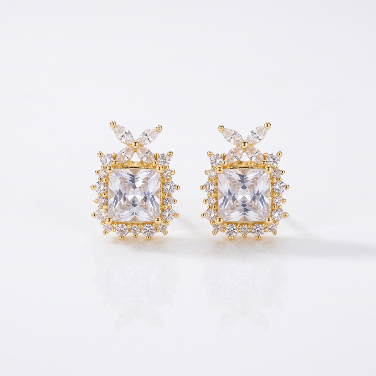 Gold Clover Leaf Pearl Stud Earrings