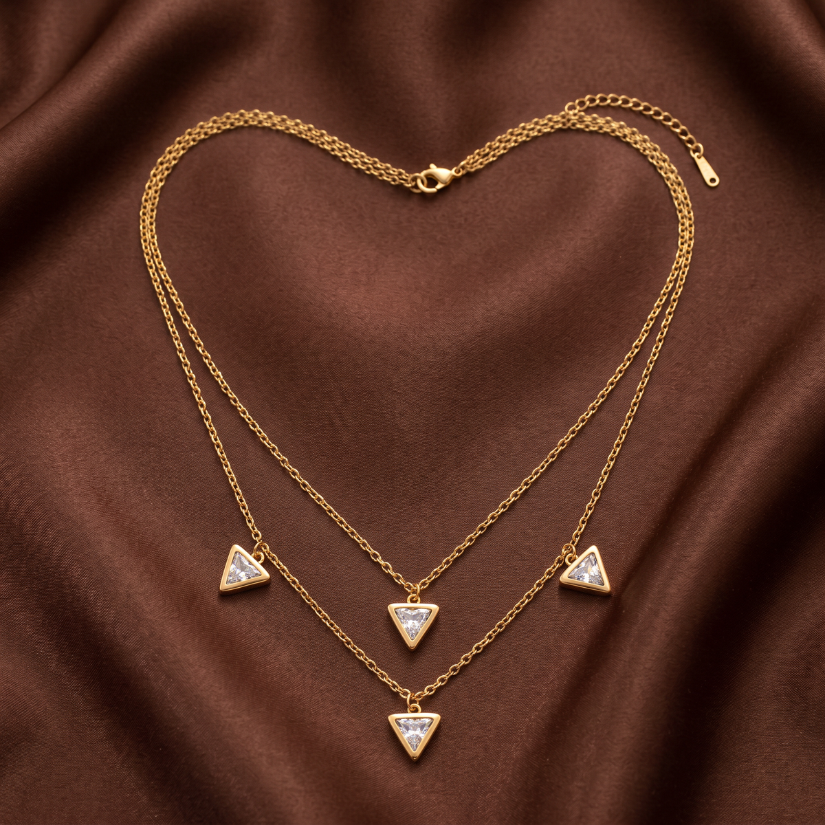 Gold Triangle CZ Multi Drop Pendant Necklace