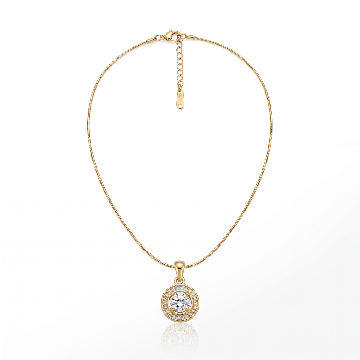 Gold Crescent Moon Solitaire CZ Pendant Necklace