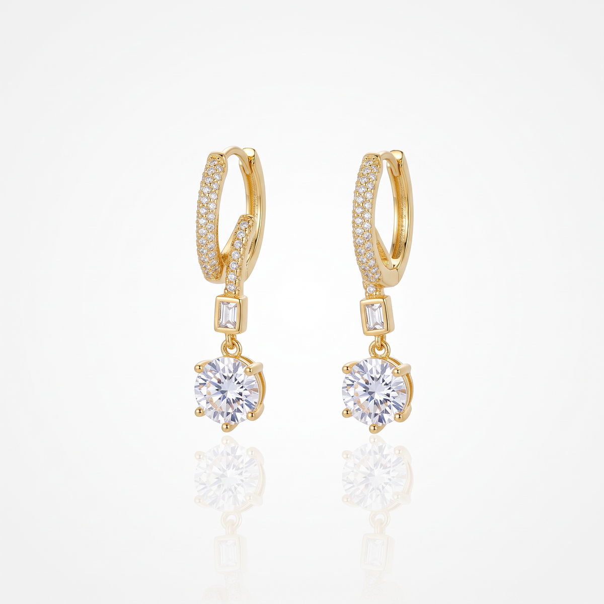 Gold Zigzag CZ Drop Stud Earrings