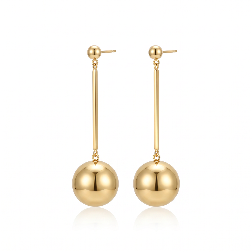 Gold Bar and Ball Drop Earrings