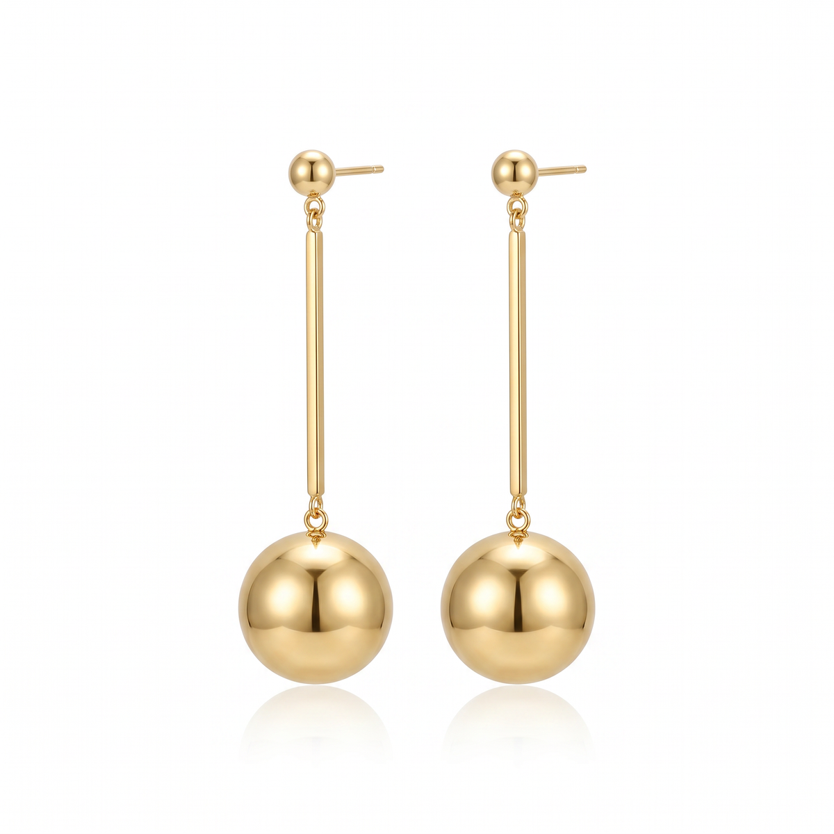 Gold Bar and Ball Drop Earrings