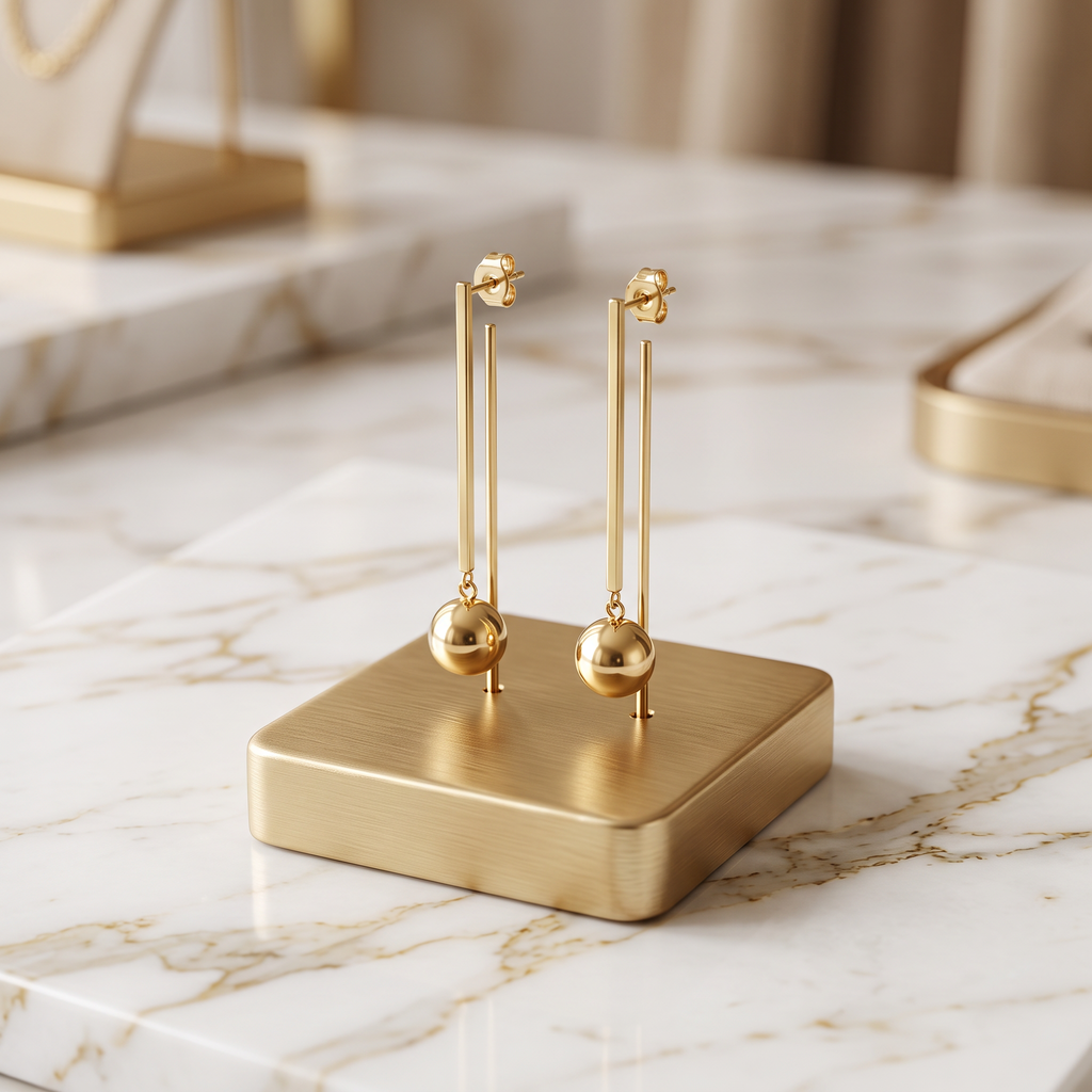 Gold Bar and Ball Drop Earrings