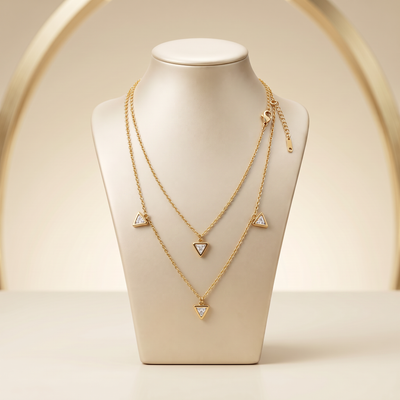 Gold Triangle CZ Multi Drop Pendant Necklace