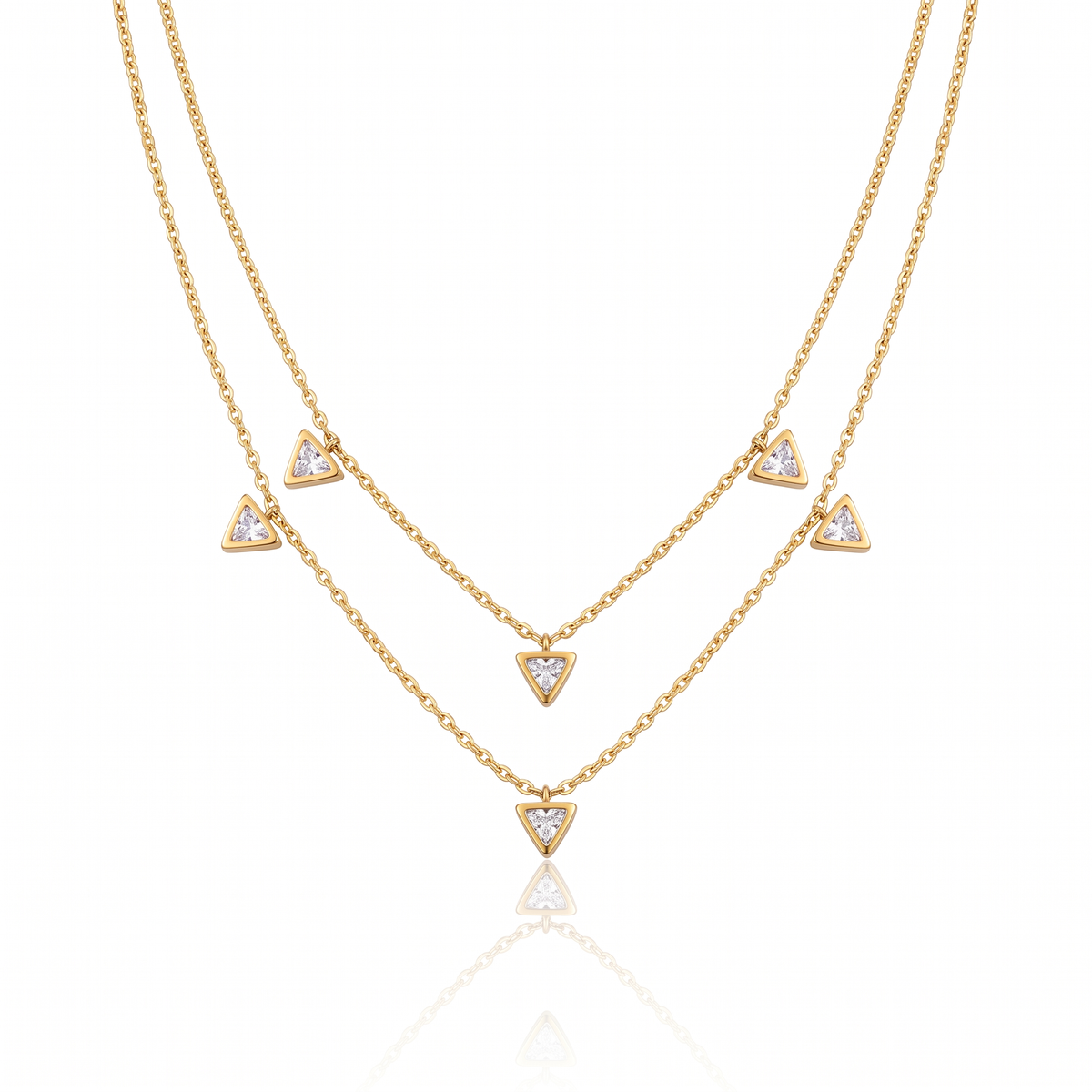 Gold Triangle CZ Multi Drop Pendant Necklace